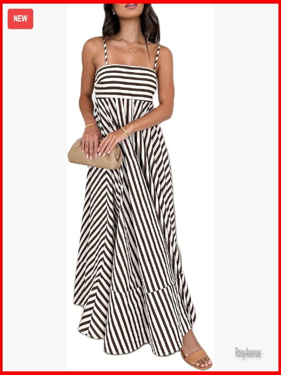 Dresses & Skirts - Striped Maxi Dress Smocked Backless Spaghetti Strap Boho Sundress